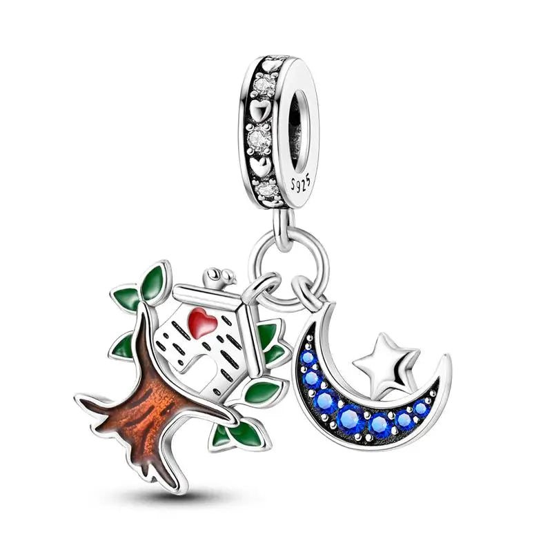 925 Sterling Silver Shiny Zircon Autumn Squirrel Maple Leaf Beads Suitable Fit Pan Original Bracelet DIY Anniversary