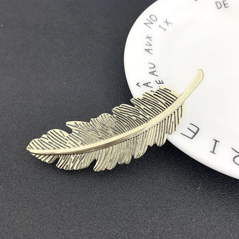 Vintage Feather Leaf Shaped Hair Clip Metal Spring Barrettes Women Girls Ponytail Holder Hairpins Party Wedding Daily Headwear