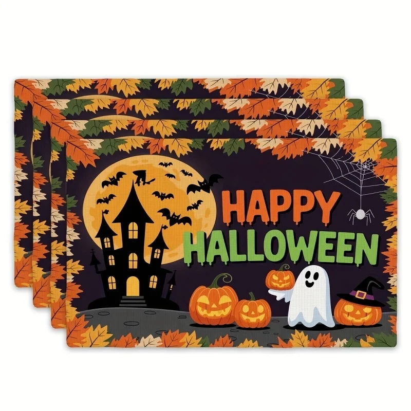 6Pcs Autumn Pumpkin Maple Leaf Printed Placemat Fall Harvest Non‑slip Dining Table Mats
