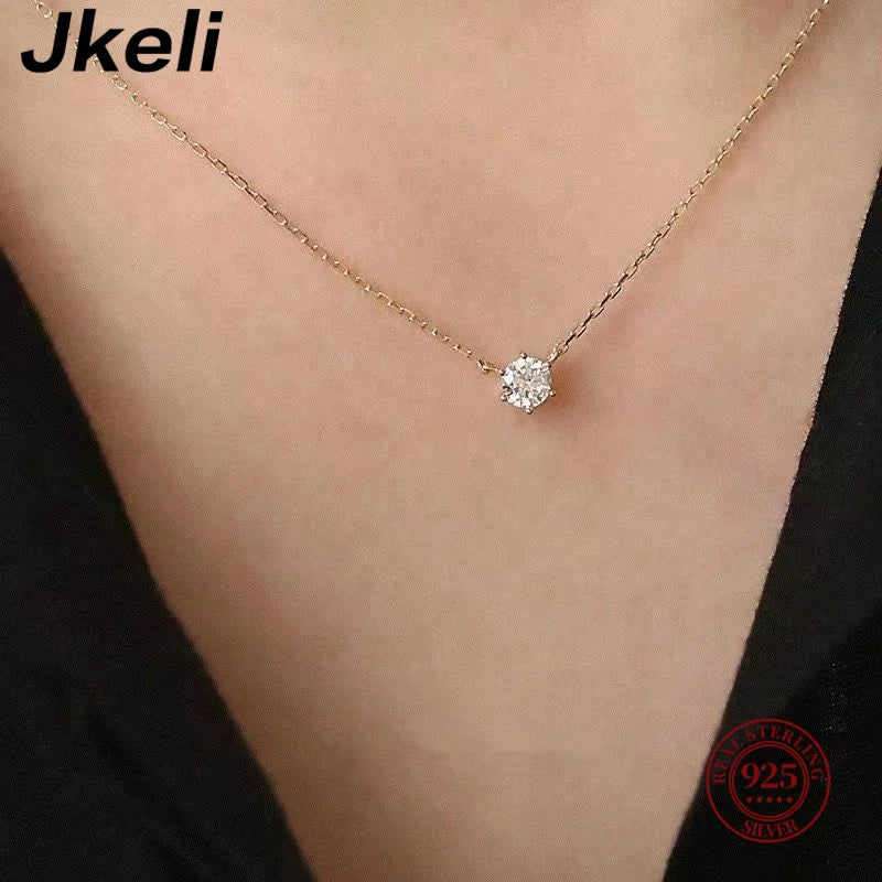 Collier zircon solitaire doré