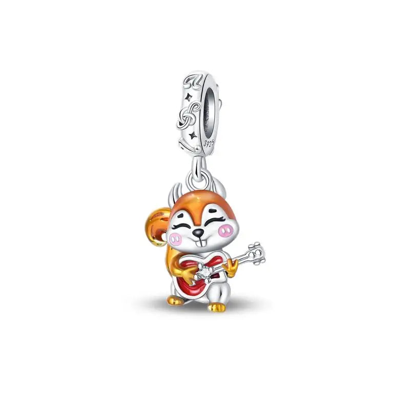 925 Sterling Silver Shiny Zircon Autumn Squirrel Maple Leaf Beads Suitable Fit Pan Original Bracelet DIY Anniversary