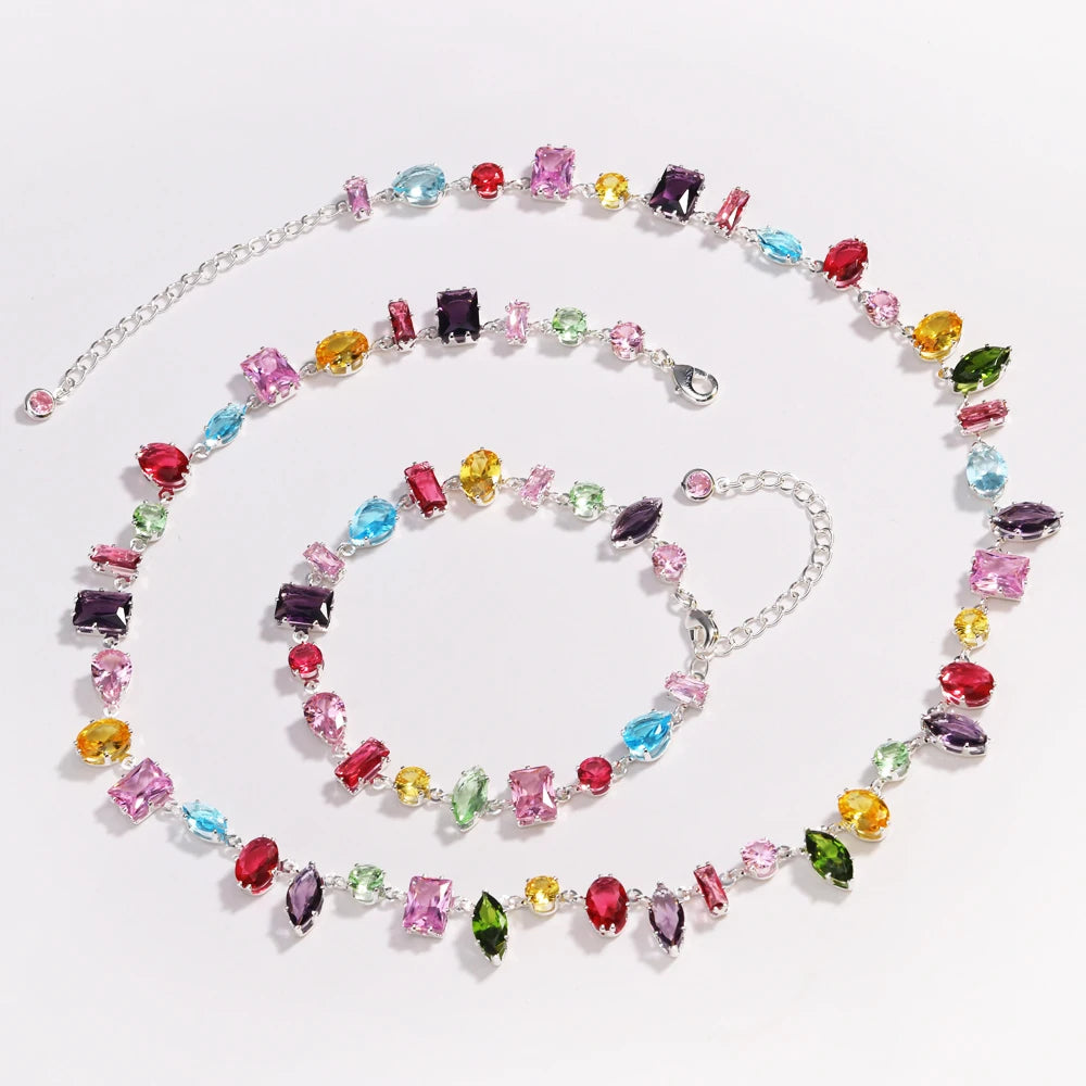 Collier cristaux colorés doré