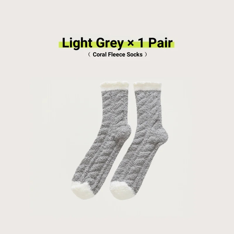 Women Cute Cat Paw Coral Fleece Socks Winter Thermal Thick Warm Fluffy Mid Calf Socks Non Slip Home Floor Sleep House Cozy Gift