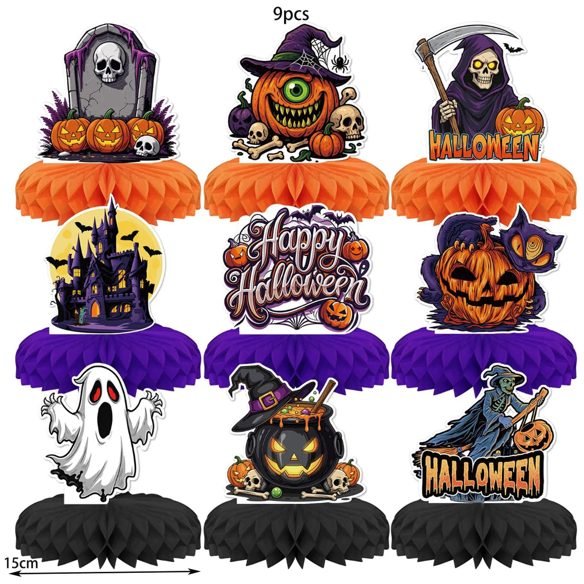 Décorations Halloween nid d'abeille 3D – Citrouille, fantôme et sorcière