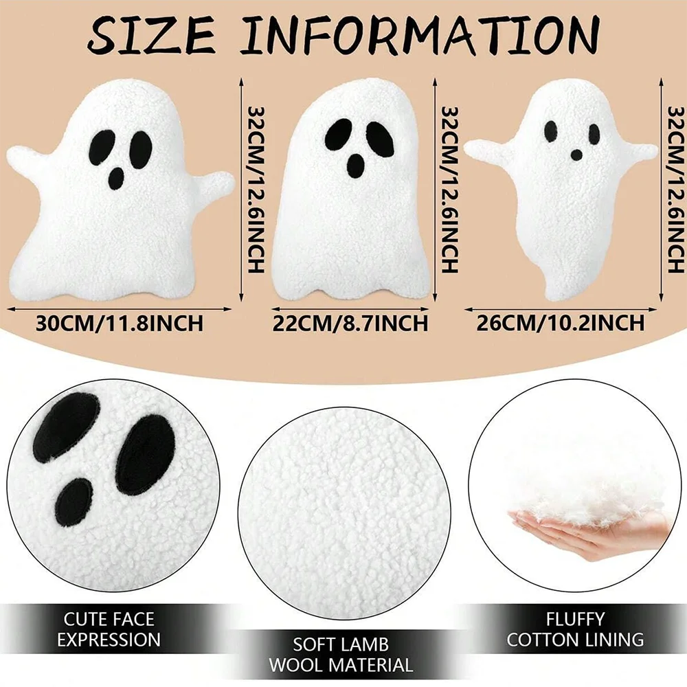 Coussin peluche fantôme Halloween – Doux et câlin