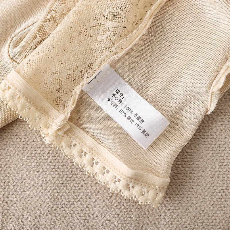 Women Mulberry Silk Sunscreen Touch Screen Sun Glove UV Protection Summer Thin Breathable Driving Flower Lace Sleep Mitten